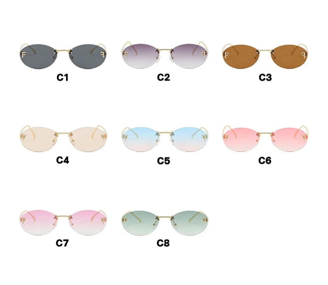 Rimless Retro Oval Frameless F Letter UV400 SG