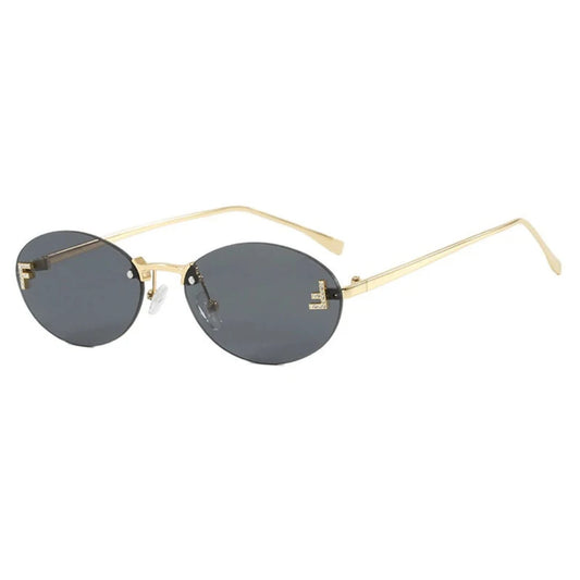 Rimless Retro Oval Frameless F Letter UV400 SG