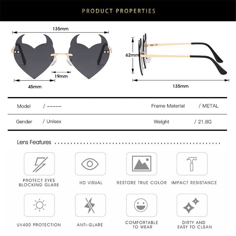 Rimless Devil Ear Heart Shape UV SG