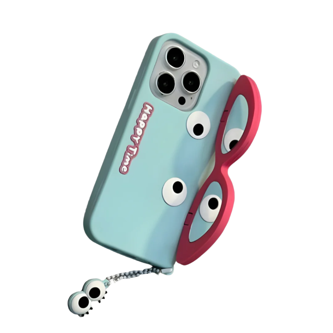 Silicone Quirky Sunglasses Flip Mirror Case for iPhone15pro Phone Case iPhone14 Fashion iPhone 13 Drop Protection Case iPhone 11