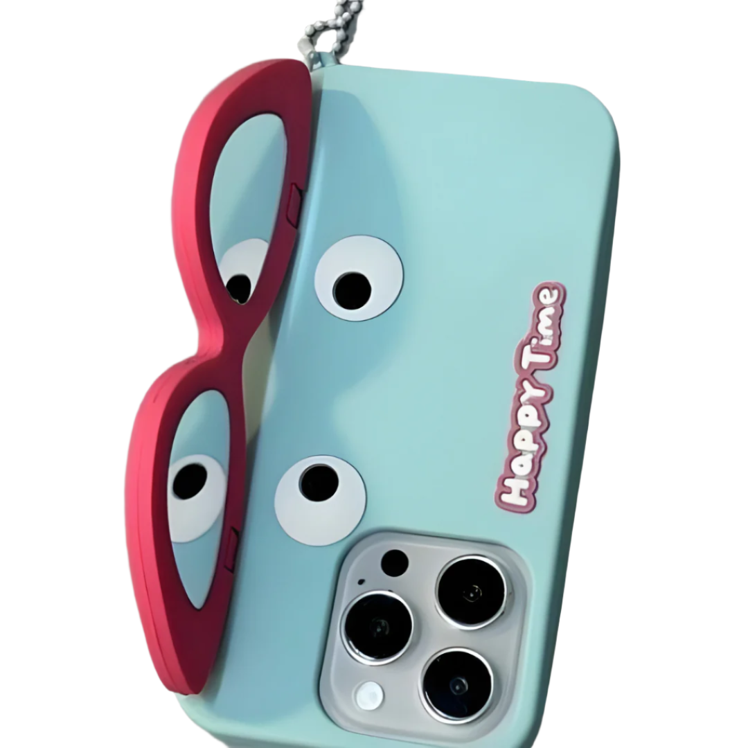 Silicone Quirky Sunglasses Flip Mirror Case for iPhone15pro Phone Case iPhone14 Fashion iPhone 13 Drop Protection Case iPhone 11