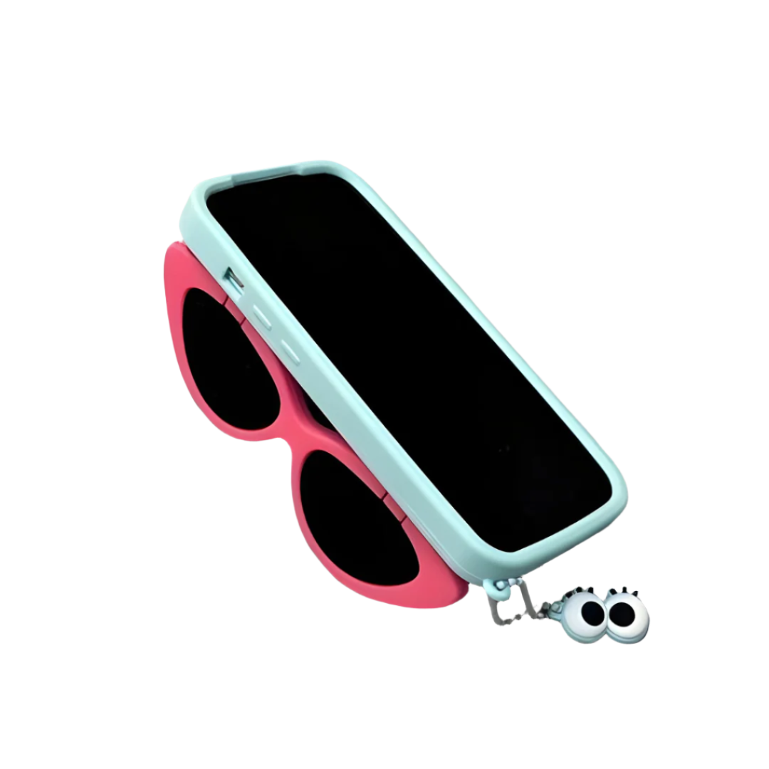 Silicone Quirky Sunglasses Flip Mirror Case for iPhone15pro Phone Case iPhone14 Fashion iPhone 13 Drop Protection Case iPhone 11
