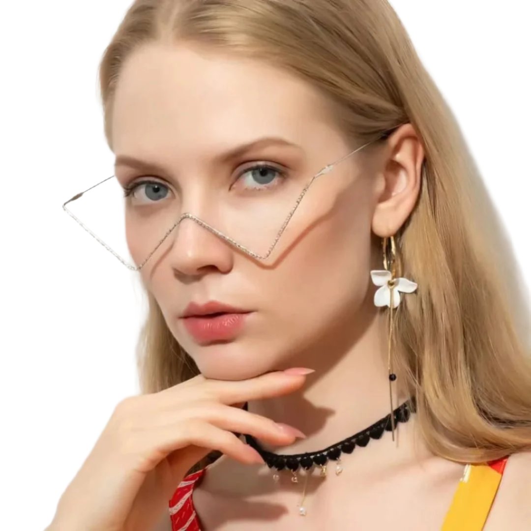 Unique Diamond-Decorated Half-Metal Frame Glasses