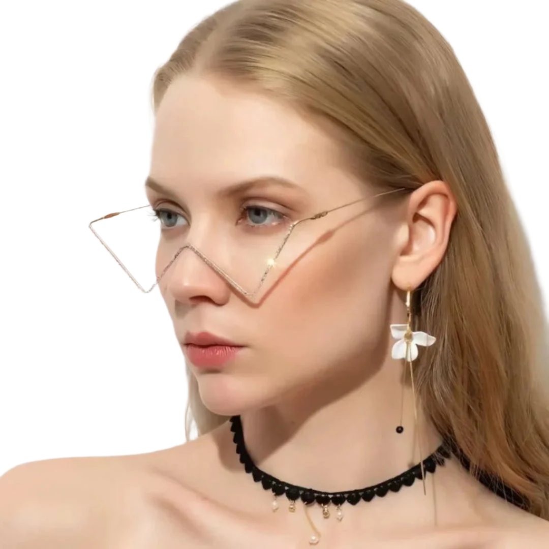 Unique Diamond-Decorated Half-Metal Frame Glasses